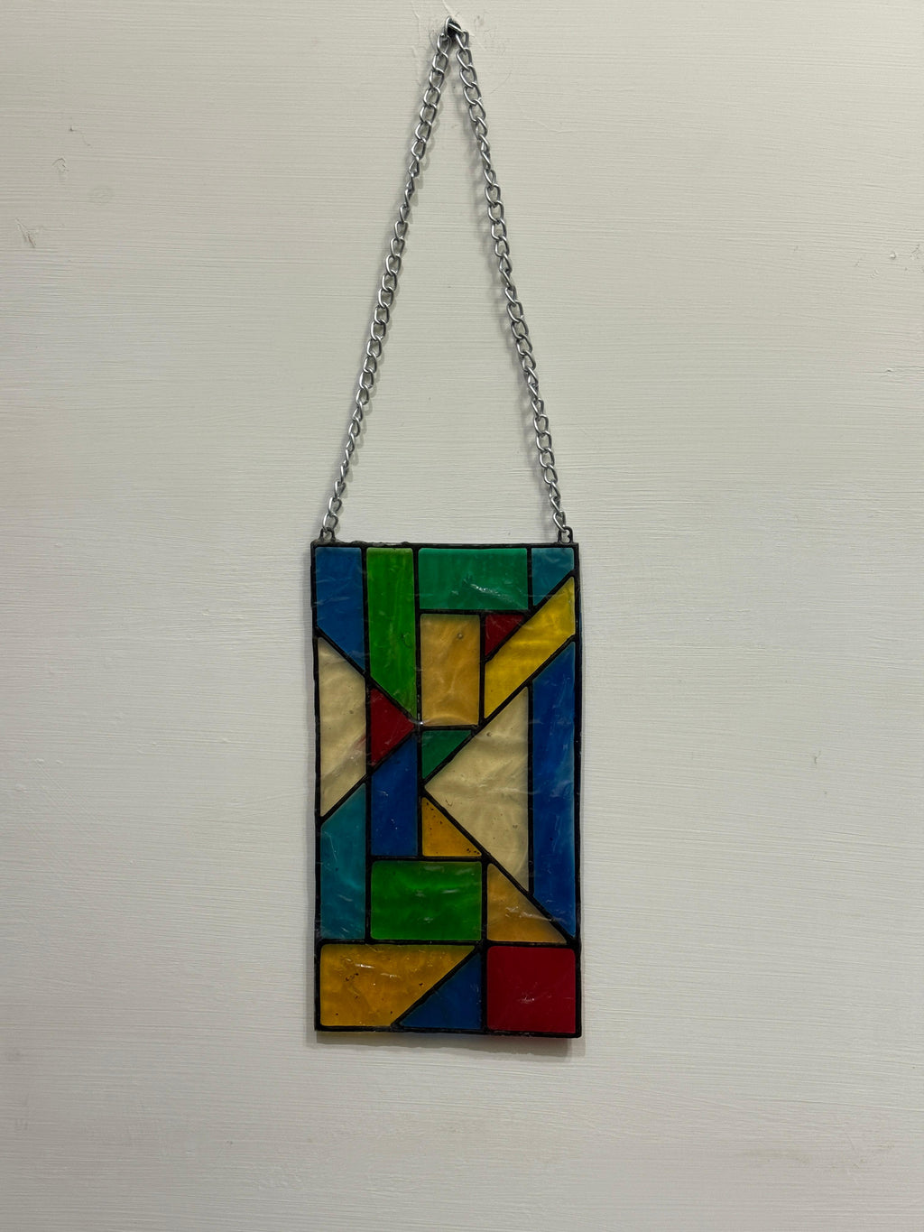 Handcrafted Sunrise Stained Glass Wall Hanging Decor with Metal Chain